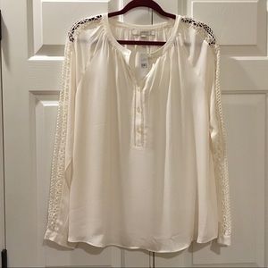 LOFT Tops - NWT LOFT Lace Sleeve Blouse Size Large LOFT Tops - NWT LOFT Lace Sleeve Blouse Size Large